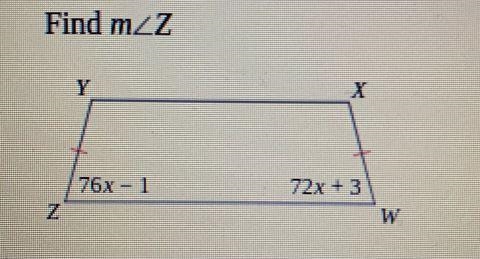 PLEASE HELP ME‼️‼️‼️‼️Find the measurement of the angle indicated for each trapezoid-example-1