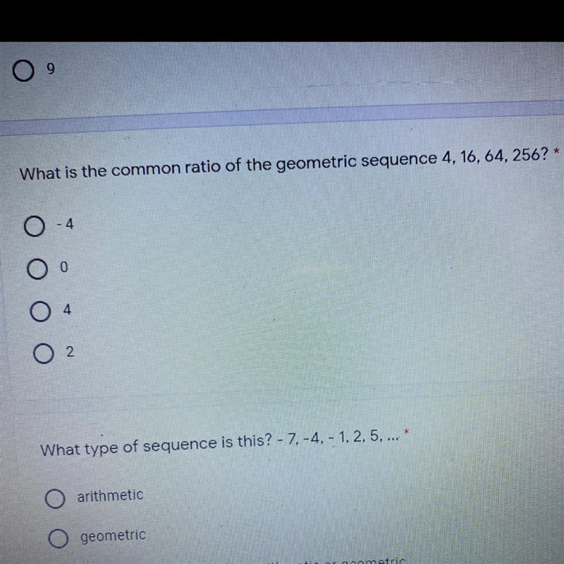 What is the common ratio of the geometric sequence 4, 16, 64, 256? * please help-example-1