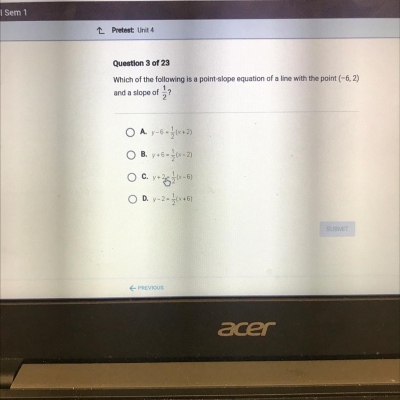 Which of the following is a point-slope equation of a line with the point (-6,2) and-example-1