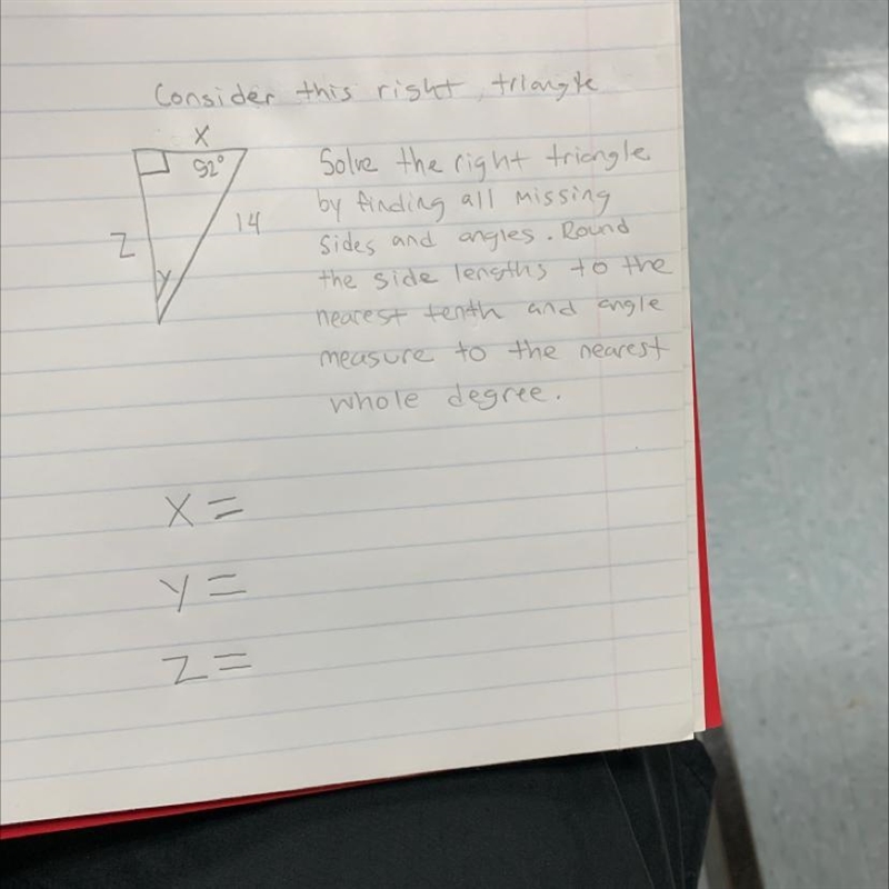 Consider this right triangle Solve the right triangle by finding all missing sides-example-1