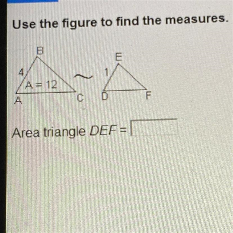 URGENT PLEASE HELP!!!! Use the figure to find the measures. Area triangle DEF =-example-1