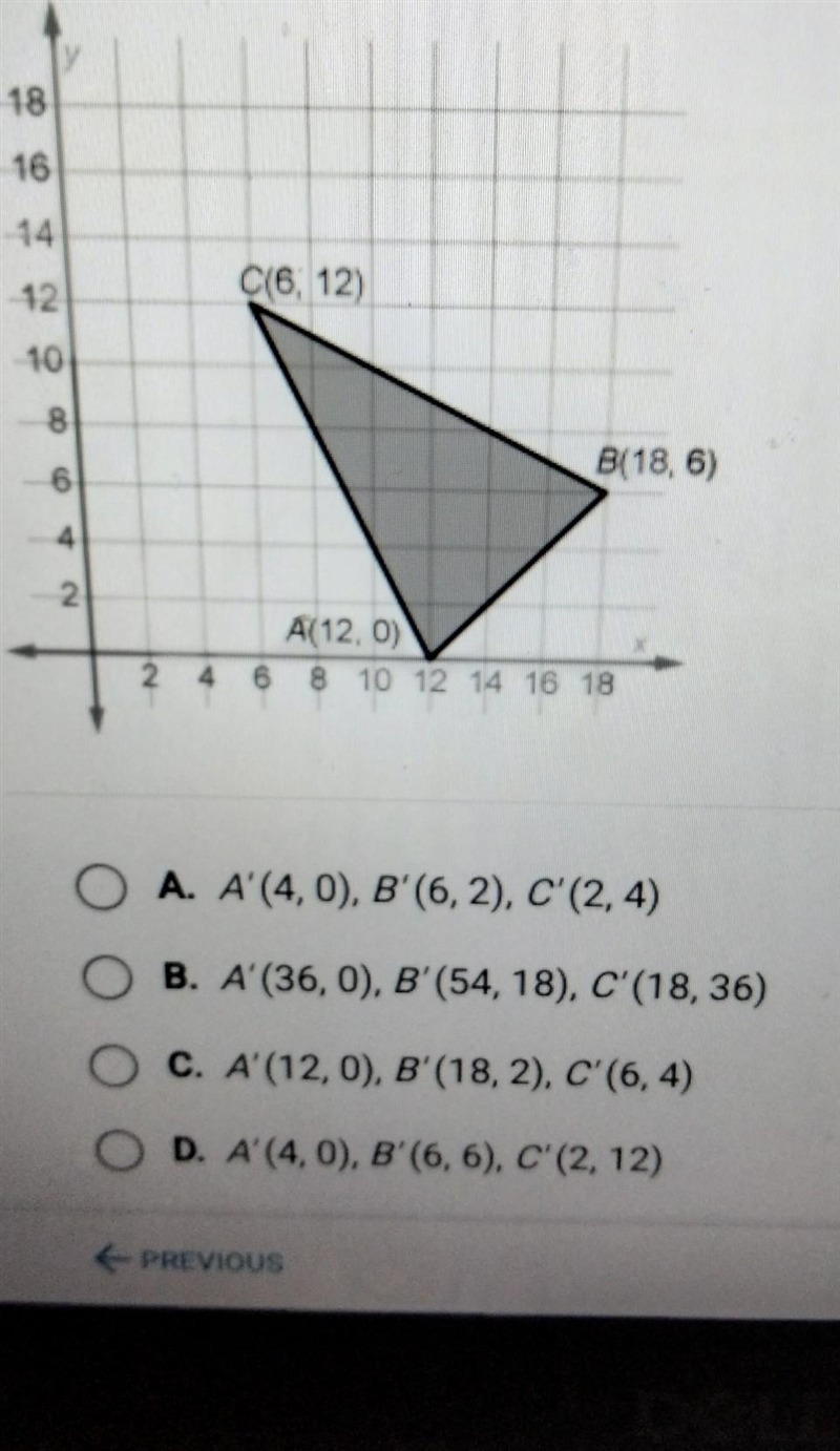 What are the vertices of AA'B'C'if AABC is dilated by a scale factor of 1/3​-example-1