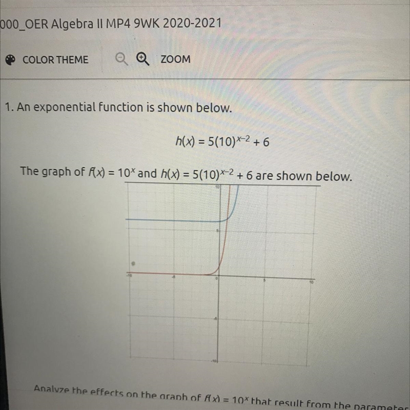 Analyze the effects on the graph of f(x) = 10% that result from the parameter changes-example-1