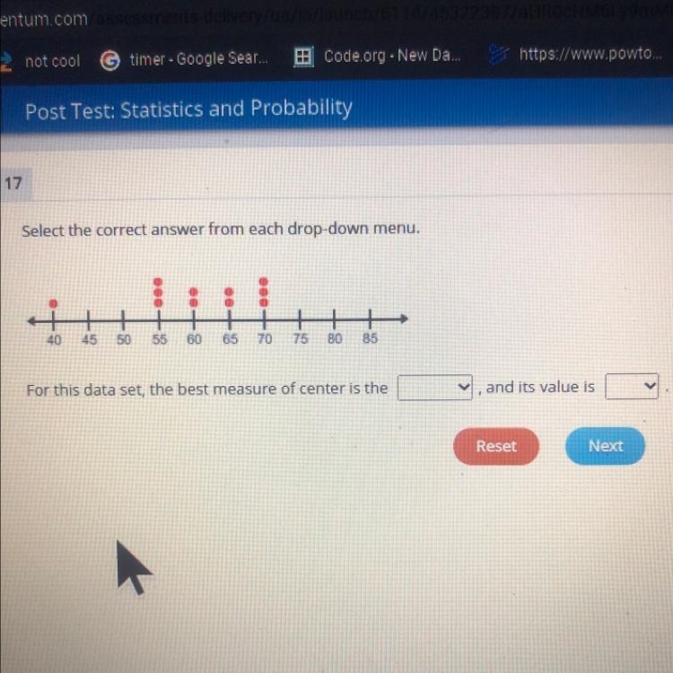 Select the correct answer from each drop-down menu. 40 45 50 55 60 65 70 75 80 85 For-example-1