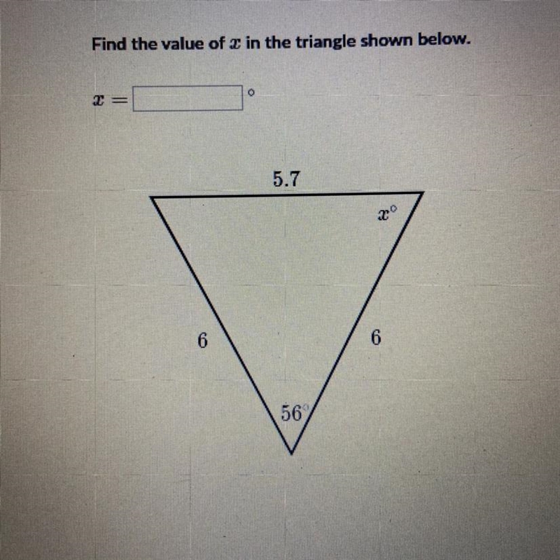 Find the value of x in the triangle shown below.-example-1