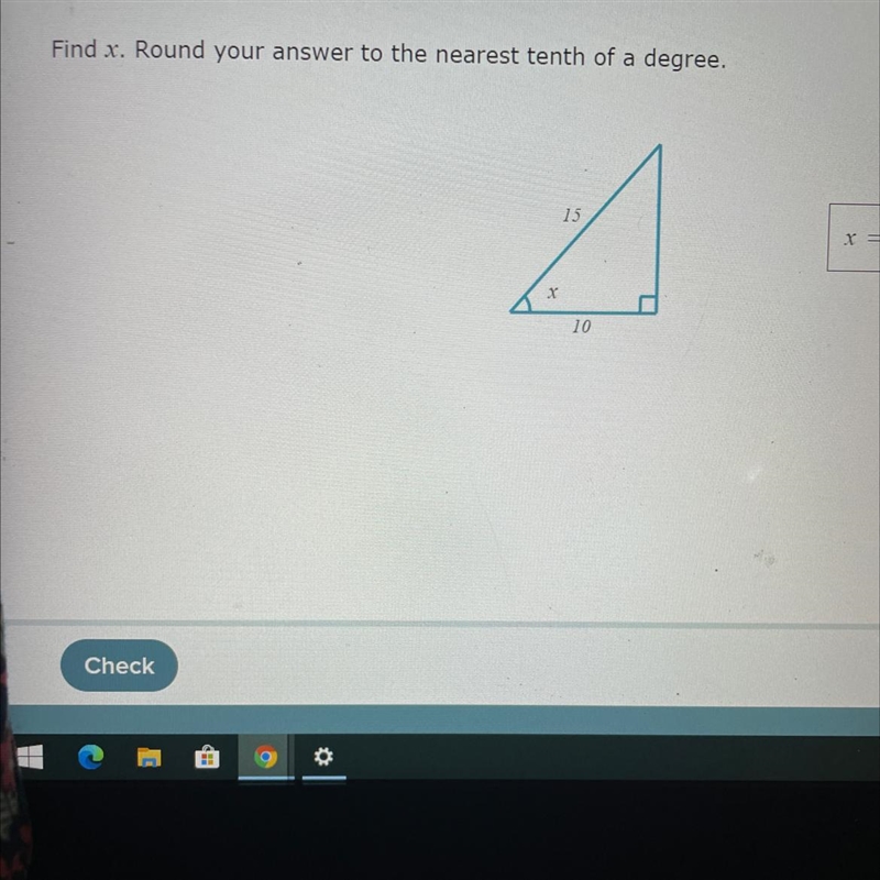 Find x. Round your answer to the nearest tenth of a degree. 15 x 10-example-1