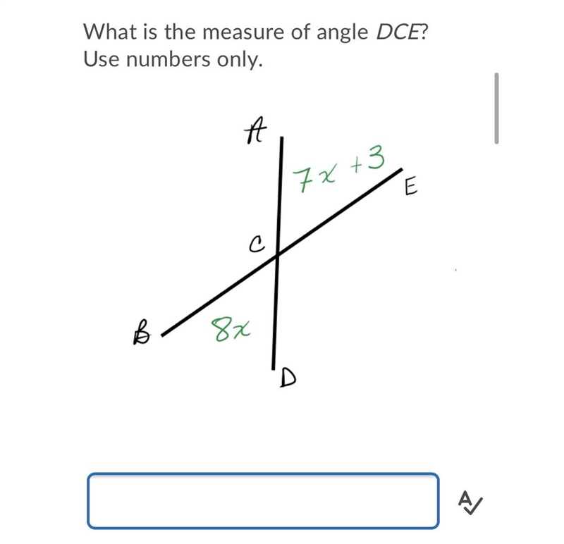 What is the measure of angle DCE? Use numbers only.-example-1