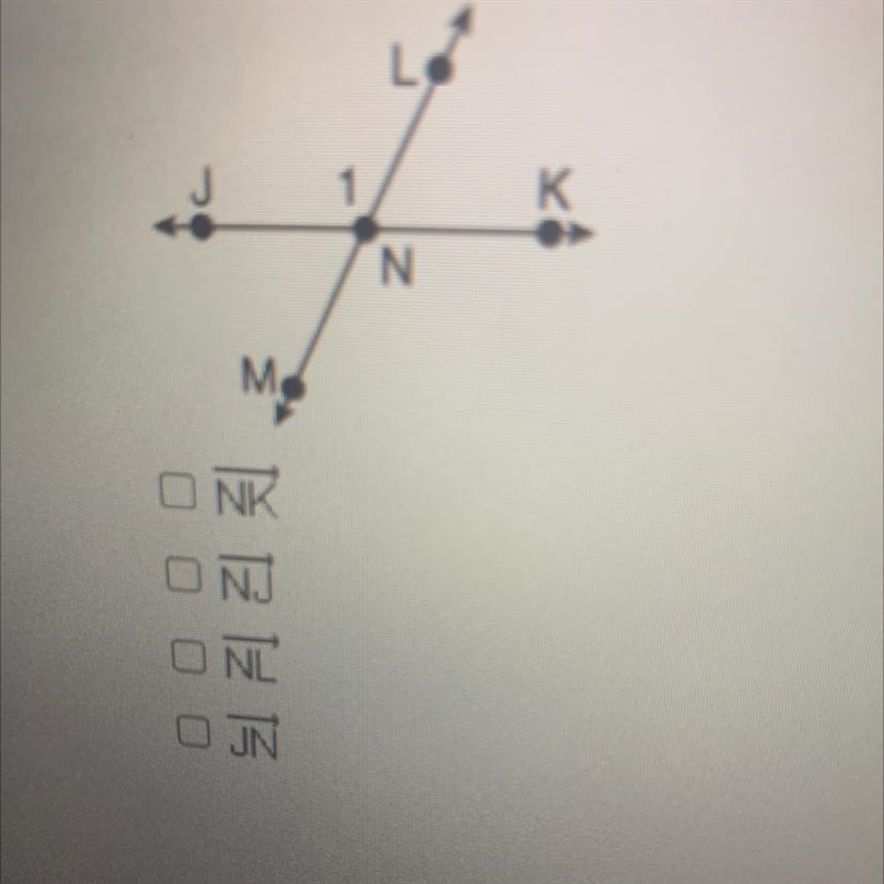 What two rays form angle 1?-example-1