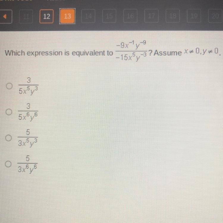 Which expression is equivalent to -9x-1y-9/-15x5y-3?-example-1