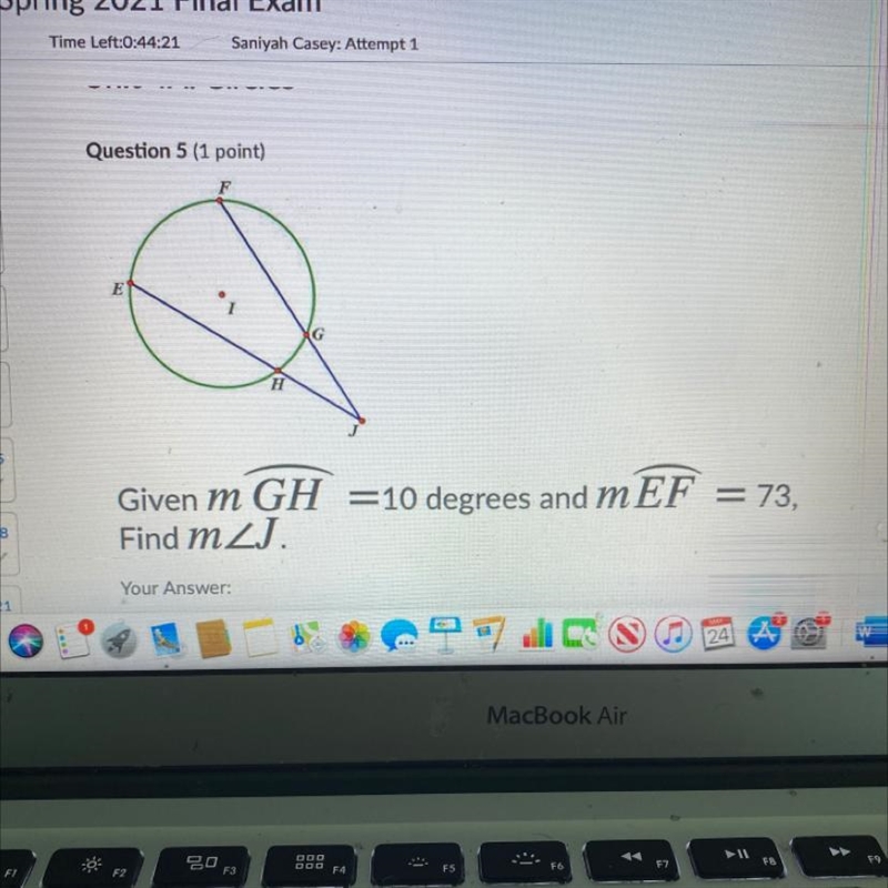 Given m GH =10 degrees and mEF = 73, Find m2J. I-example-1