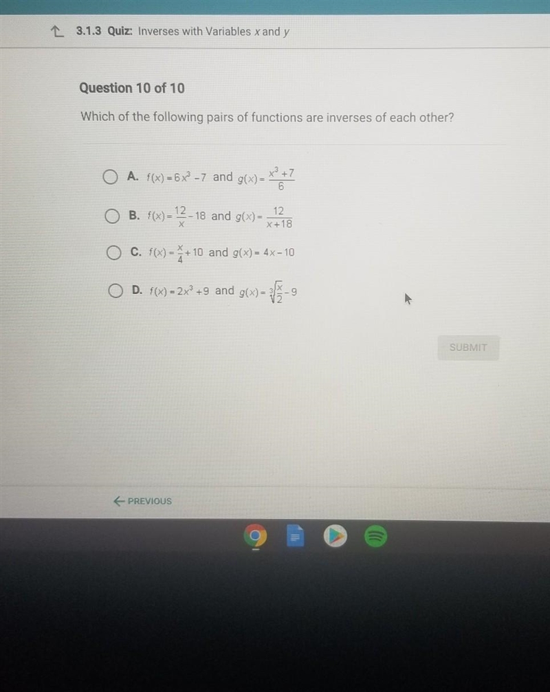 Which of the following pairs of functions are inverses of each others​-example-1