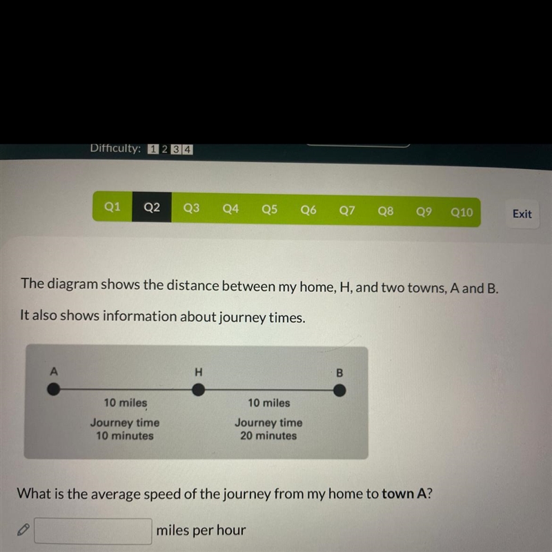 The diagram shows the distance between my home, H. and two towns, A and B. It also-example-1