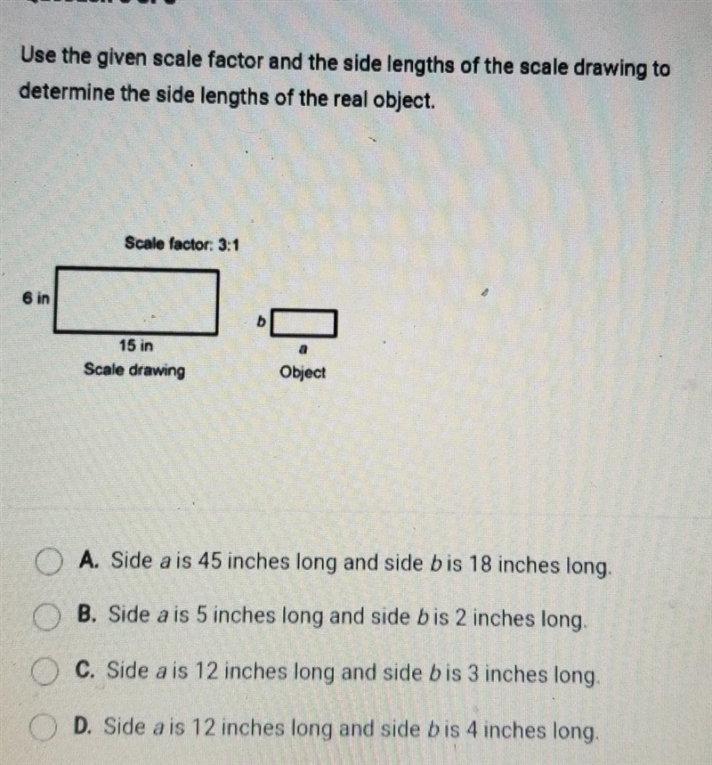 Use the given scale factor and the side lengths of the scale drawing to determine-example-1