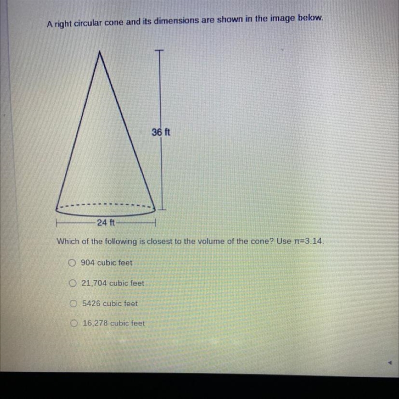 Which of the following is closest to the volume of the cone? Use n=3.14. 904 cubic-example-1