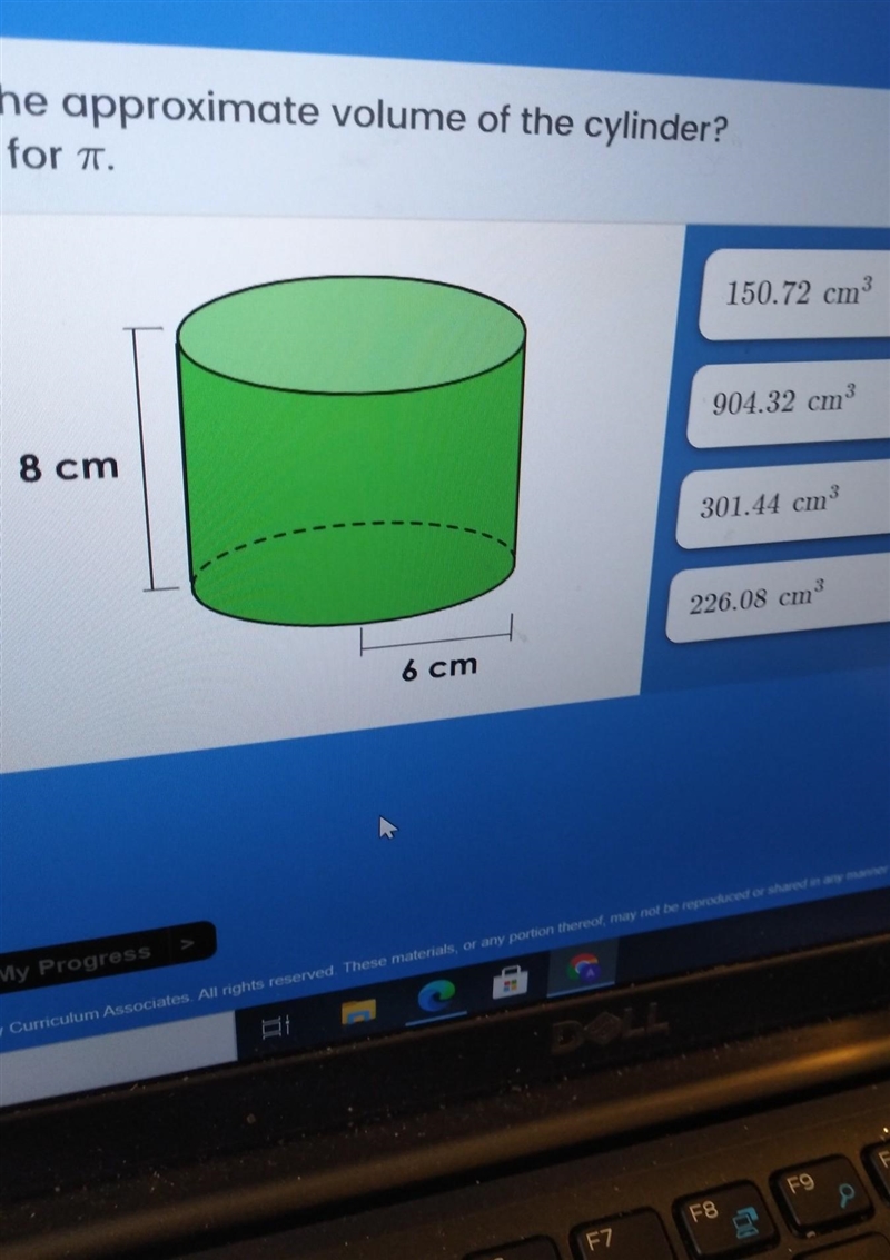 What is the approximate volume of the cylinder use 3.14 for π ​-example-1