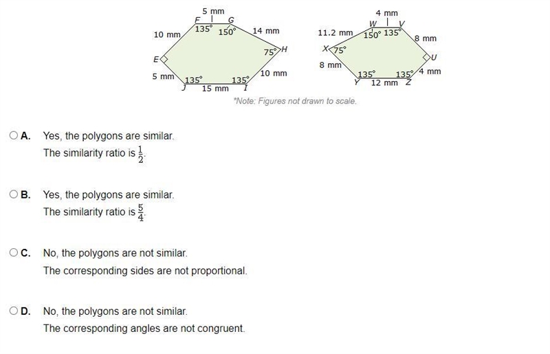 Determine if polygon EFGHIJ is similar to polygon UVWXYZ. If the polygons are similar-example-1