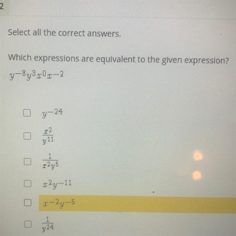 Which expressions are equivalent to the given expression?-example-1