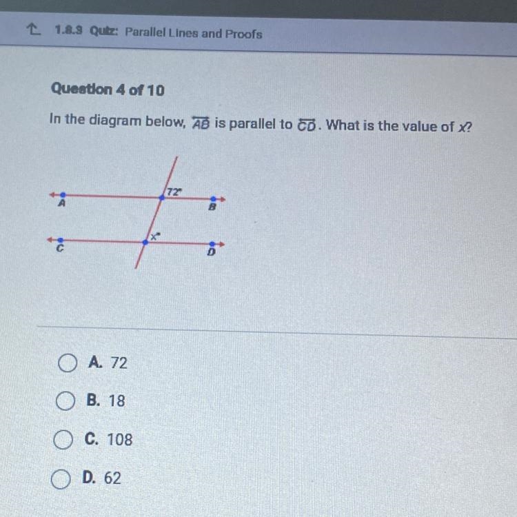 In the diagram below, AB is parallel to Co. What is the value of x?-example-1