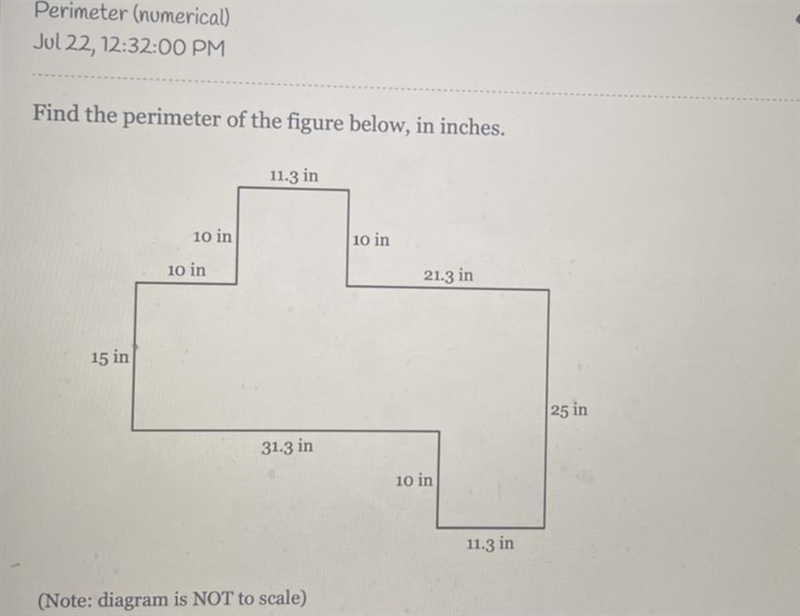 Find the perimeter of the figure below, in inches-example-1