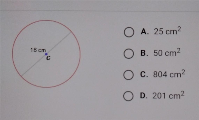 What is the approximate area of the circle below?​-example-1