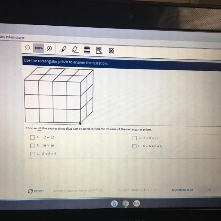 Use the rectangular prism to answer the question. Choose all the expressions that-example-1