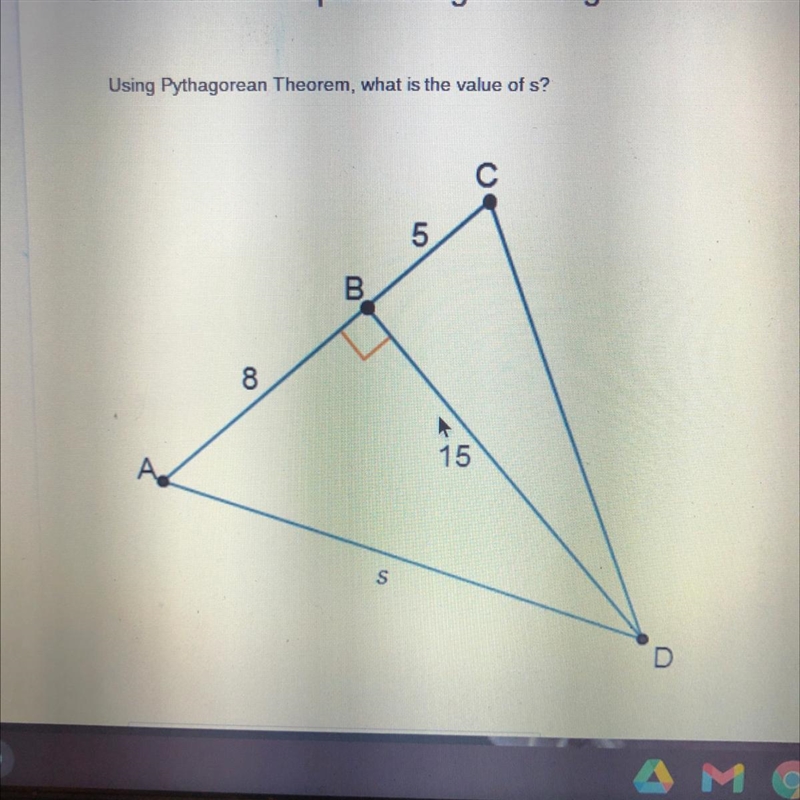 Using the Pythagorean theorem what is the value of s?-example-1