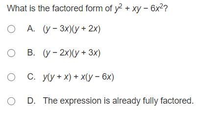 What is the factored form of y^2 + xy − 6x^2?-example-1