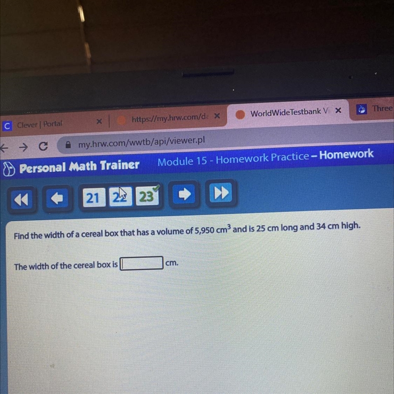 Module 15 - Homework Practice- Personal Math Trainer 21 22 23 Find the width of a-example-1