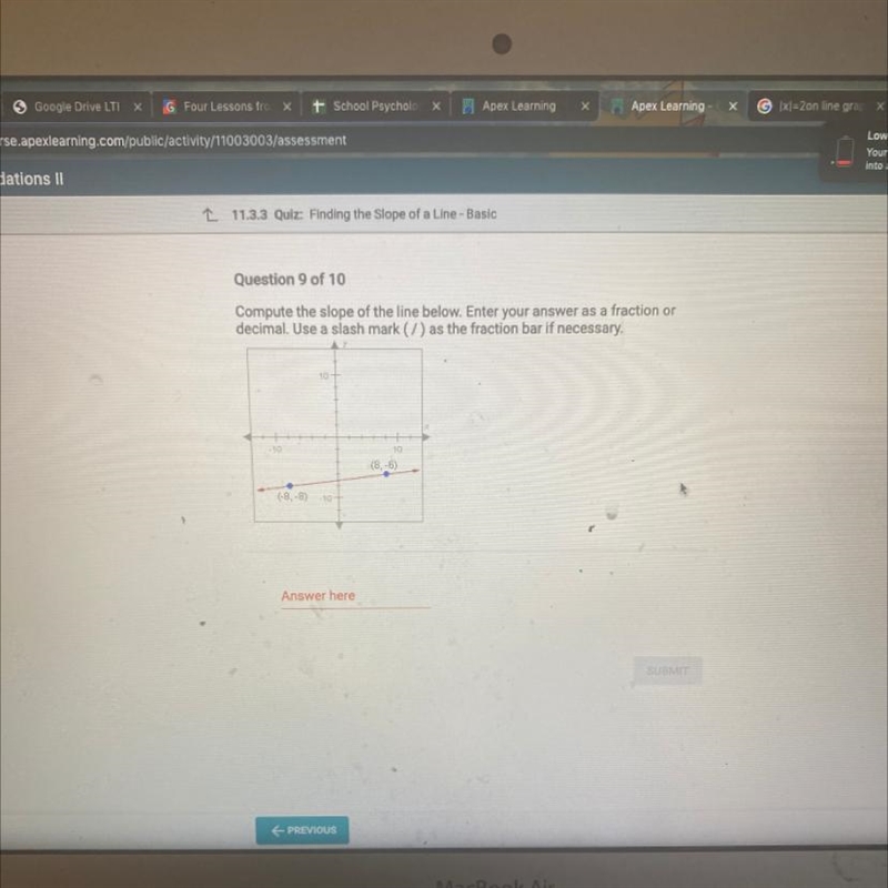 Question 9 of 10 Compute the slope of the line below. Enter your answer as a fraction-example-1