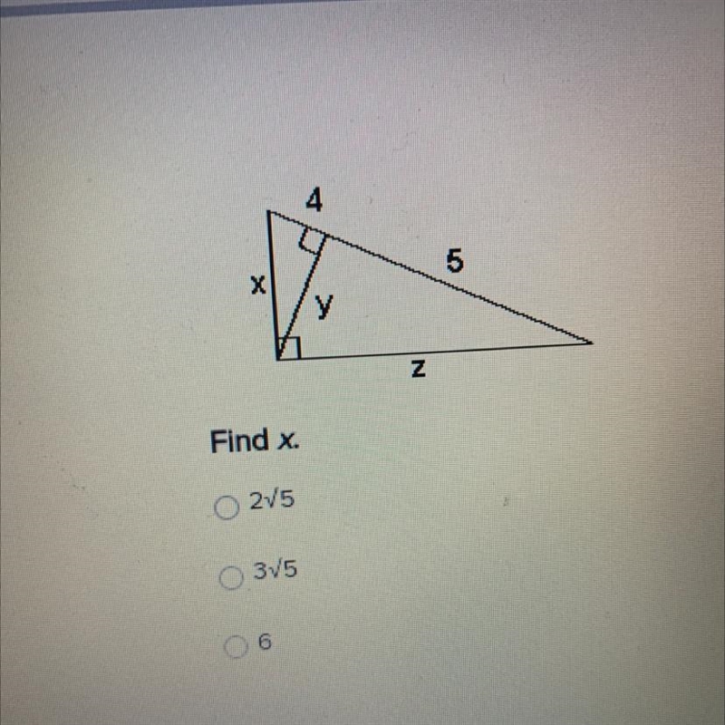 Find x. A: 2 square 5 B: 3 square 6 C: 6-example-1