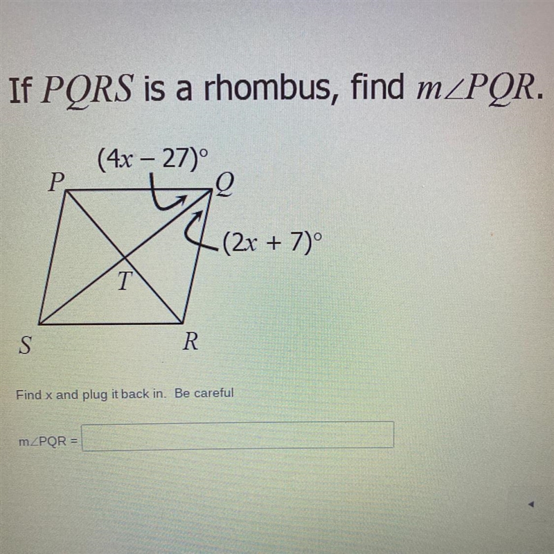 If PQRS is a rhombus, find m-example-1