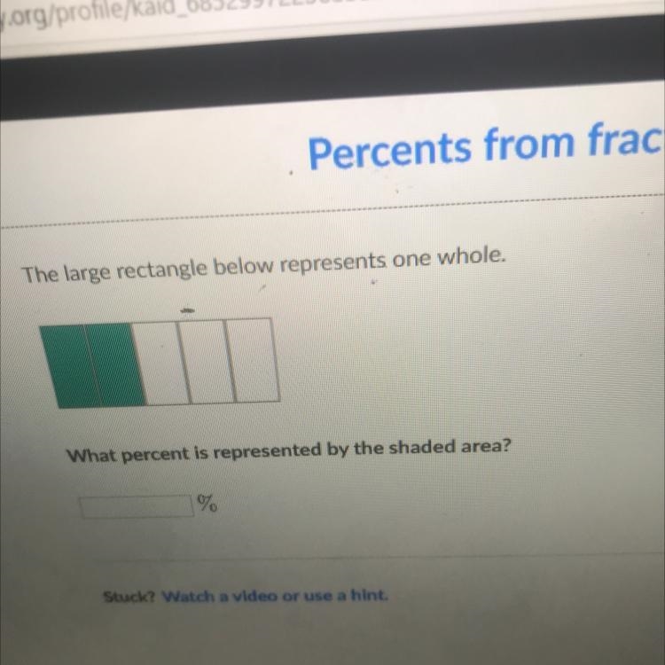 The large rectangle below represents one whole. What percent is represented by the-example-1