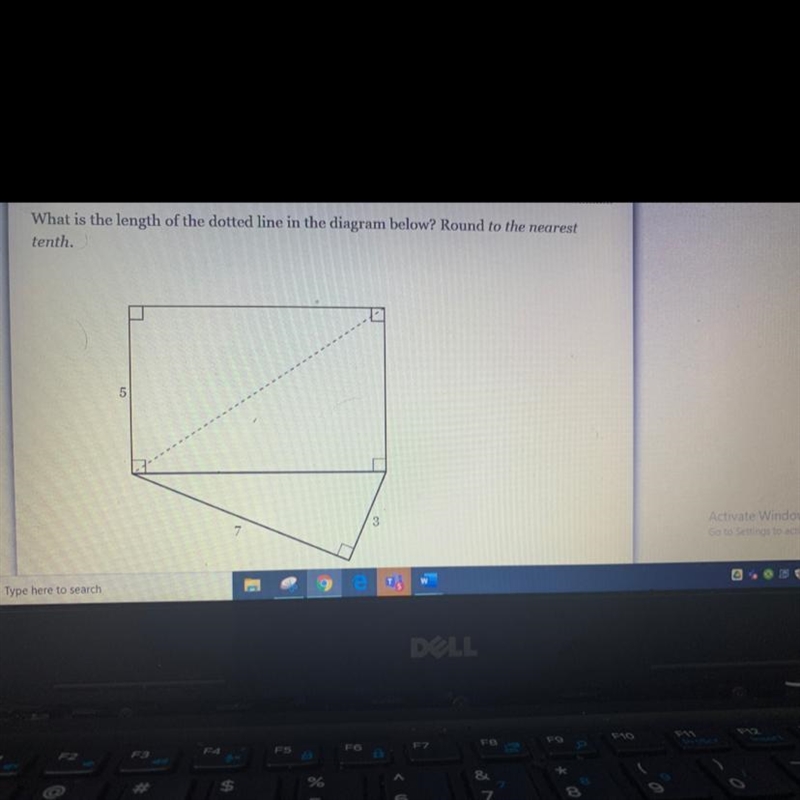 What is the length of the dotted line in the diagram below? Round to the neares tenth-example-1