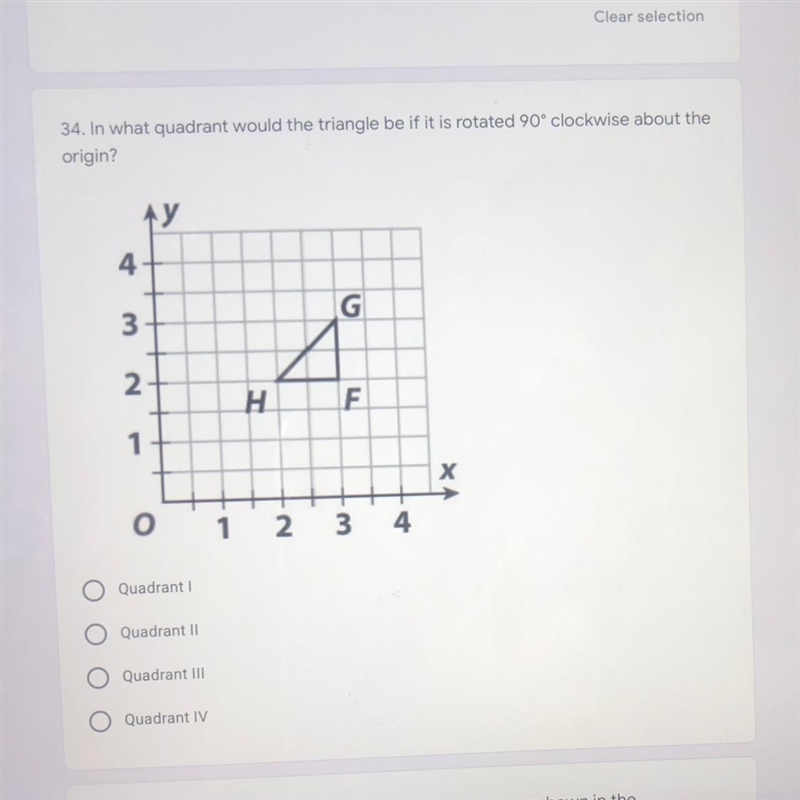 In what quadrant would the triangle be if rotated 90 degrees-example-1