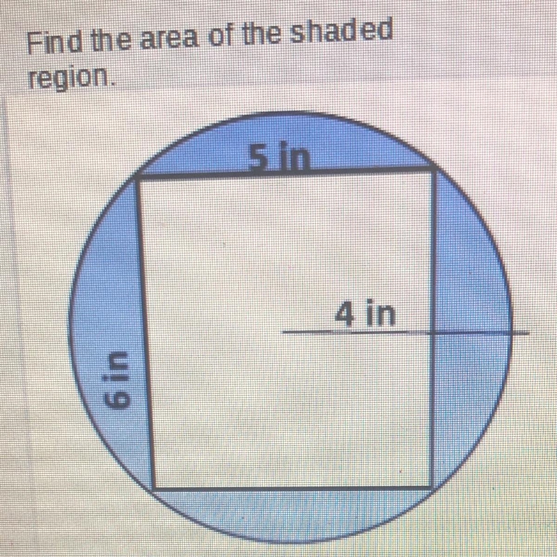 Area circumstances circle and square 5 in 6 in 4 in PLEASE HELP PLEASE!-example-1