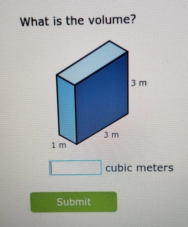 What is the volume? 3 m 1 m cubic meters​-example-1