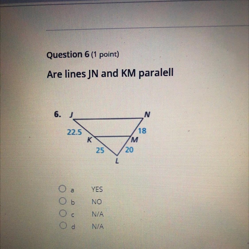 Are lines JN and KM parallel?-example-1