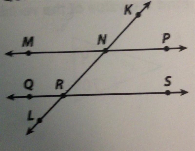 If angle RNP = (8x + 63) degrees and angle NRS = 5x degrees, find the following angle-example-1