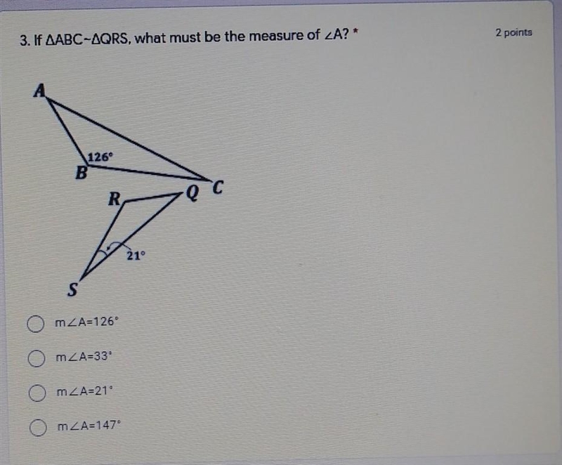 If ABCA-QRS, what must be the measure of <A​-example-1