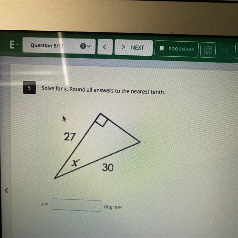 Solve for x. Round all answers to the nearest tenth. 27 30-example-1