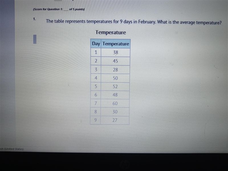 The table represents temperatures for 9 days in February. What is the average temperature-example-1