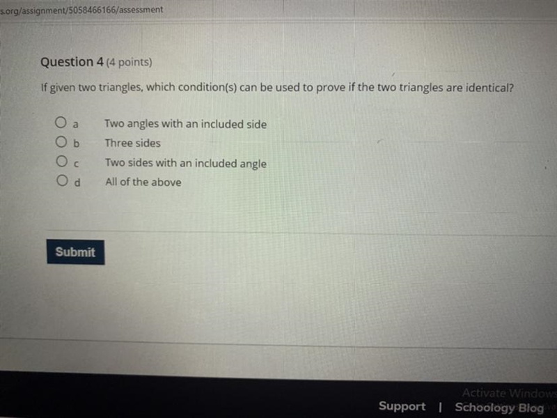 If given two triangles, which condition (s) can be used to prove it the two triangles-example-1