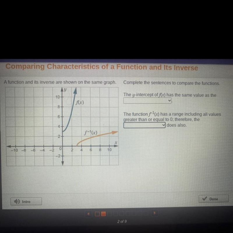 The y-intercept of f(x) has the same value as the The function f1(x) has a range including-example-1