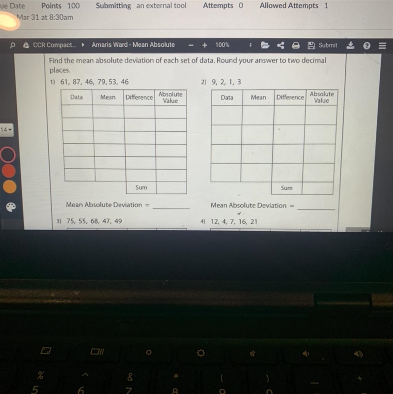 Name: L153 Mean Absolute Deviation Find the mean absolute deviation of each set of-example-1