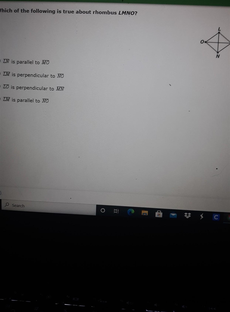 2 Which of the following is true about rhombus LMNO?​-example-1