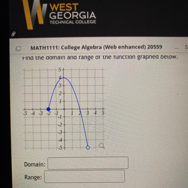 Find the domain and range of the functioned graph below Please help!!-example-1