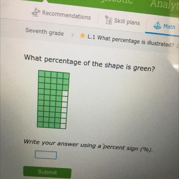 What percentage of the shape is green?-example-1