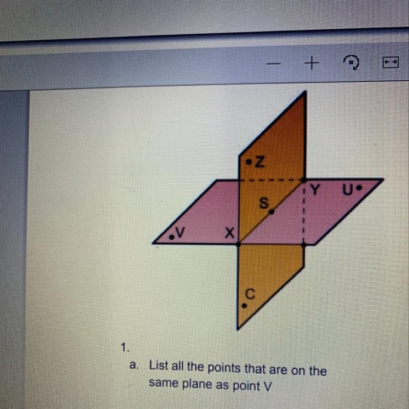 List all the points that are on the same plane as point V Please help me I’ll reward-example-1