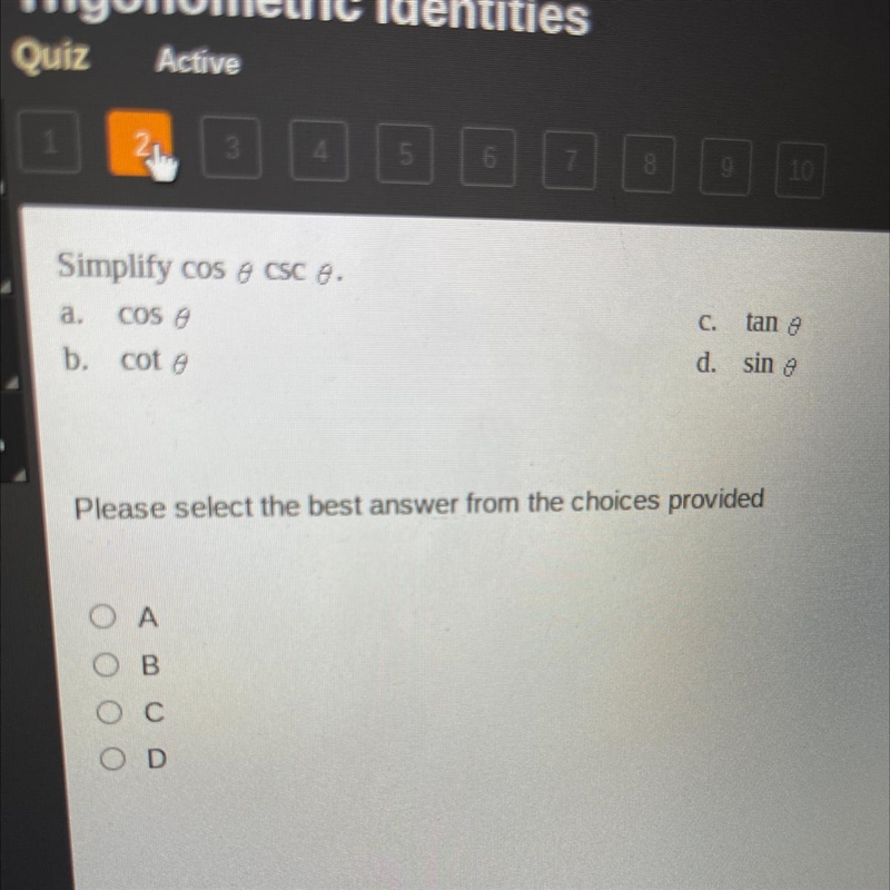 Simplify cos 0 csc 0-example-1