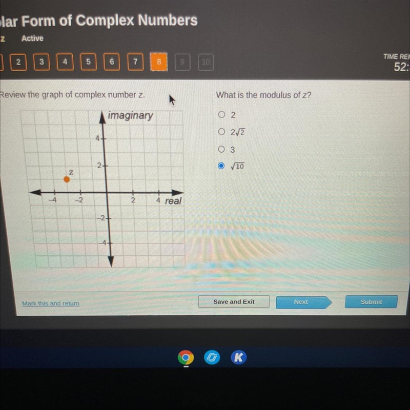 Review the graph of complex number z. What is the modulus of Z.-example-1